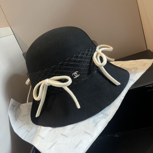 Chanel Fashion Bow Top Hat Wool Basin Hat 57 CM