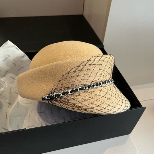 Chanel Fashion Versatile Wool Duck Tongue Hat Military Hat Chain Duck Tongue Hat 57CM