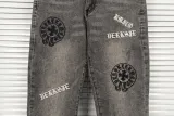Chrome Hearts New Retro Embroidered Horseshoe Letter Washed Jeans