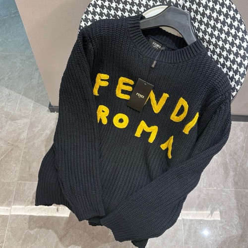 Fendi Fashion Embroidered Logo Round Neck Knitted Long Sleeve