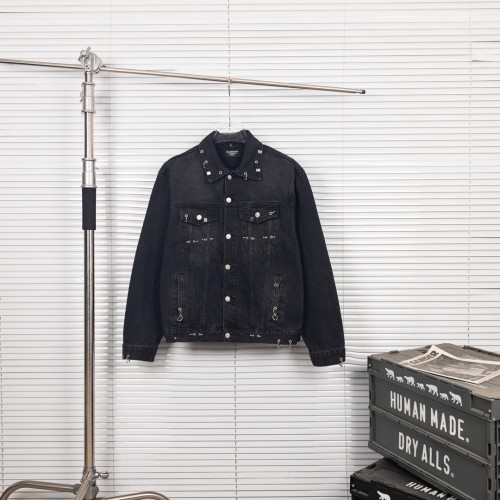 BaLenciaga New Retro Piercing Ring Buckle Fire Head Denim Washed Coat