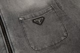 Prada Classic Triangle Zipper Wash Water Gradient Denim Coat