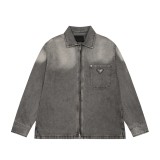 Prada Classic Triangle Zipper Wash Water Gradient Denim Coat