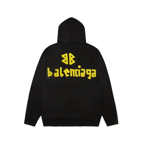 Balenciaga Retro Damaged Tape Logo Printed Hoodie Couple Washed Oversize Casual Sportswear