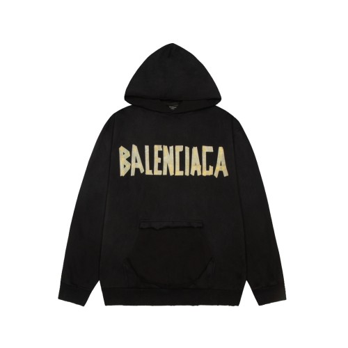 Balenciaga Retro Damaged Tape Logo Printed Hoodie Couple Washed Oversize Casual Sportswear