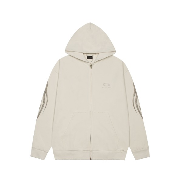 Balenciaga New Gradient Totem Printed Zipper Hoodie Unisex Casual Oversize Coat