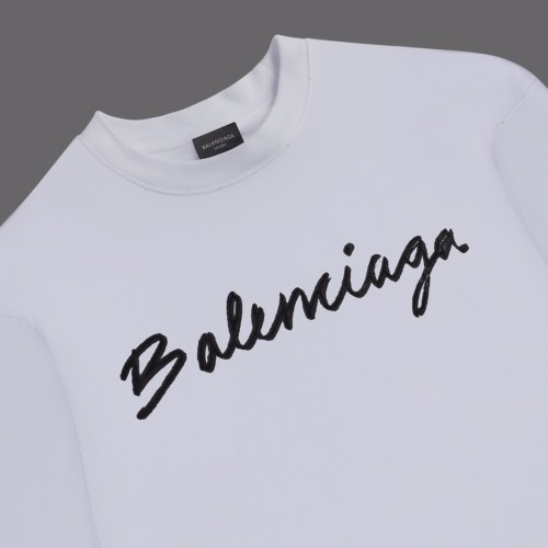 Balenciaga Couple's Versatile Handwritten Logo Letter Printed Round Neck Long Sleeve T-shirt