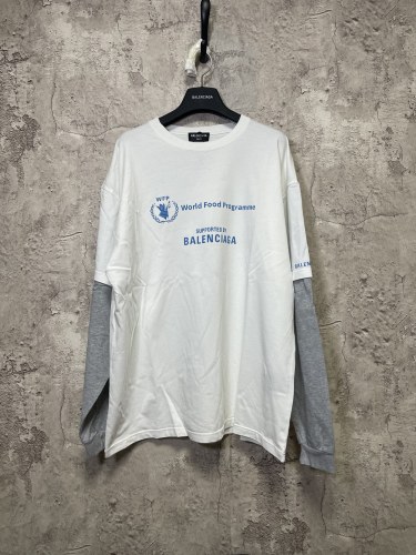 Balenciaga New Couple Logo Letter Printed Fake Two Round Neck Long Sleeve T-shirts