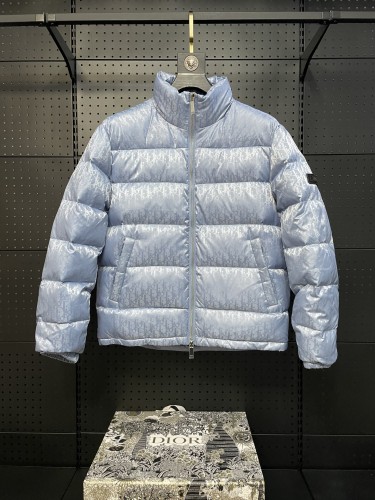 Dior Classic Couple 3D Dark Pattern Vintage Stand Up Collar Down Jacket