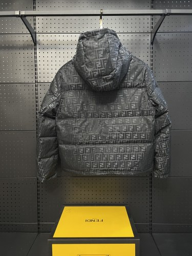 Fendi New Full Dark Pattern Double F Hooded Down Jacket