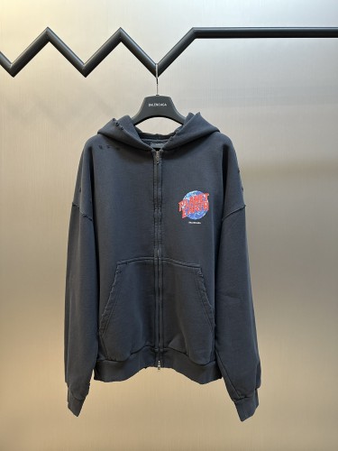 Balenciaga New Earth Printed Zipper Hoodie Unisex Casual Loose Sportswear