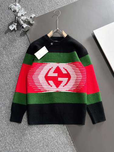 Gucci Unisex New Fashion Contrast Stripe Double G Jacquard Casual Sweater