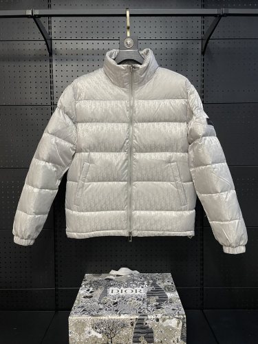 Dior Classic Couple 3D Dark Pattern Vintage Stand Up Collar Down Jacket