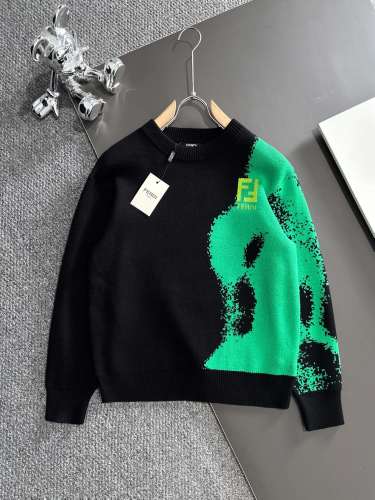 Fendi Unisex New Fashion Color blocked Logo Jacquard Casual Sweater