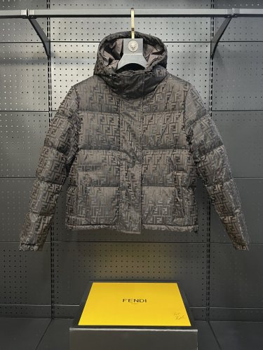 Fendi New Full Dark Pattern Double F Hooded Down Jacket
