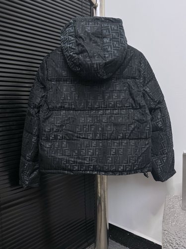 Fendi New Couple FF Jacquard Hooded Shorts Down Jacket