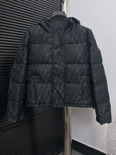 Fendi New Couple FF Jacquard Hooded Shorts Down Jacket