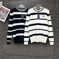 Prada New Classic Stripe Embroidered Letter Couple Round Neck Sweater