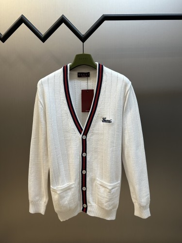 Gucci New Classic Embroidered Logo Striped Jacquard Cardigan Sweater