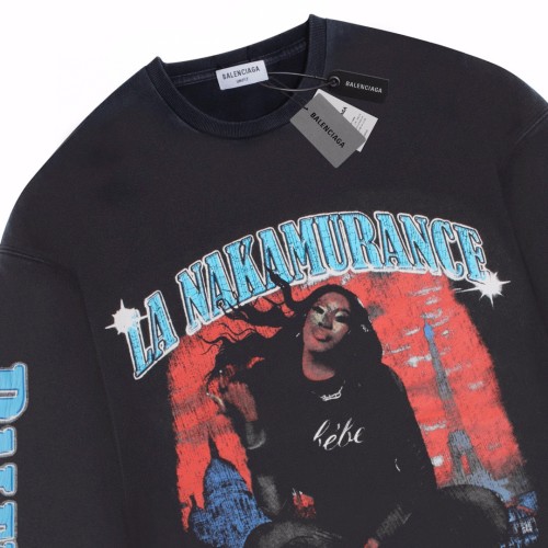 Balenciaga High Street People Image Foam Printed Washed Round Neck Long Sleeve T-shirt