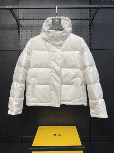 Fendi New Full Dark Pattern Double F Hooded Down Jacket