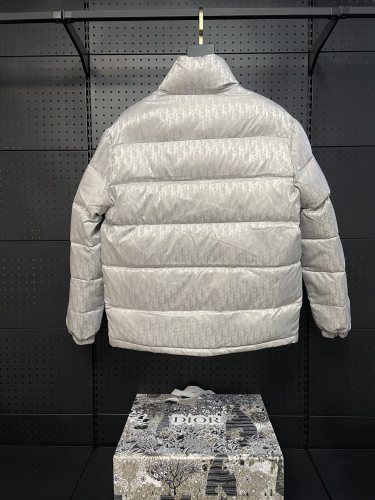 Dior Classic Couple 3D Dark Pattern Vintage Stand Up Collar Down Jacket