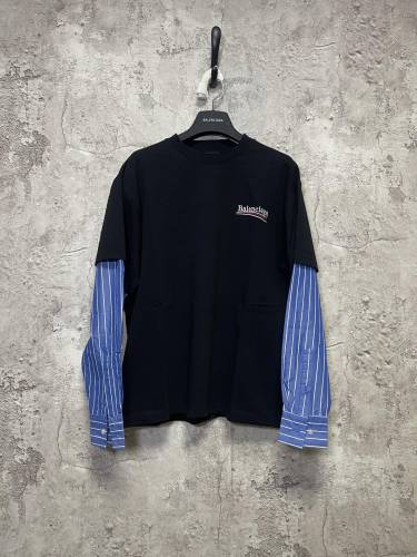 Balenciaga Couple Cola Logo Fake Two Round Neck Long Sleeve T-shirts