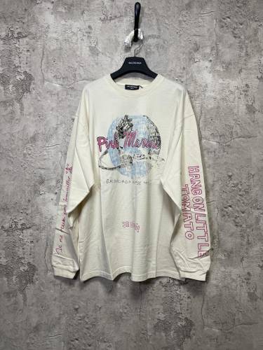 Balenciaga x Pink Martini Merch Graffiti Printed Round Neck Hooded Long Sleeve T-shirt