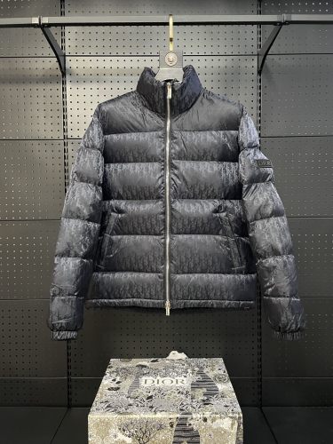 Dior Classic Couple 3D Dark Pattern Vintage Stand Up Collar Down Jacket