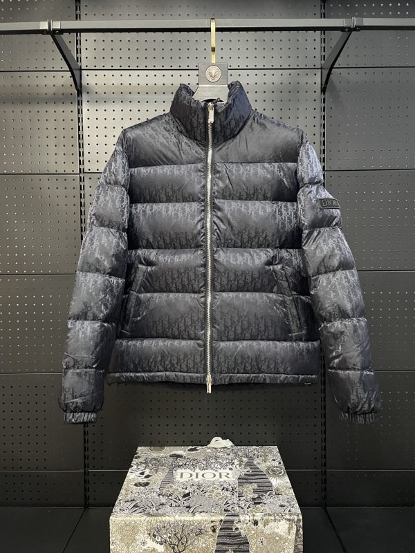 Dior Classic Couple 3D Dark Pattern Vintage Stand Up Collar Down Jacket
