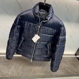 Dior Unisex Classic Dark Pattern Vintage Stand Up Collar Down Jacket