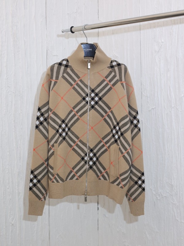 Burberry Couple New Classic Checkered Cashmere Zipper Sweater Jacket