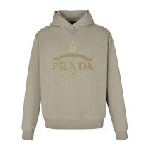 Prada New Patchwork Embroidered Water Washed Hoodie Unisex Casual Loose Sportswear