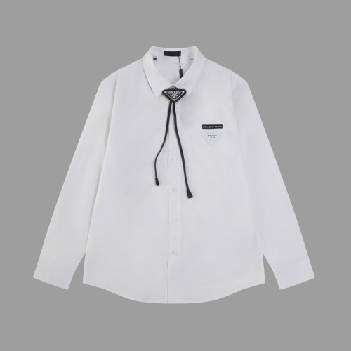 Prada New Classic Triangle Logo Tie Long Sleeve Shirt