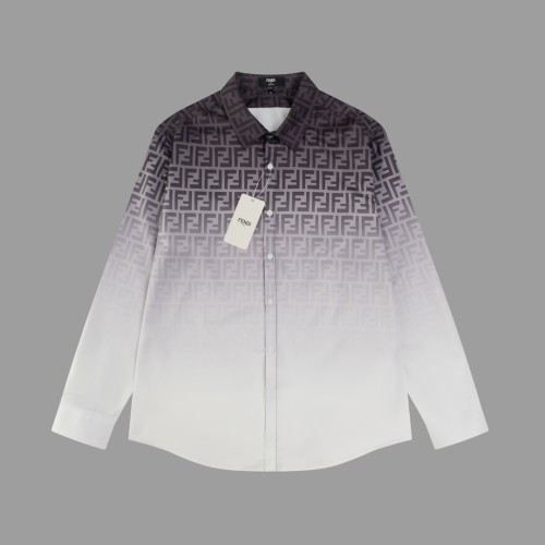 Fendi New Fashion Full FF Grey Gradient Long Sleeve Shirt