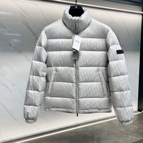 Dior Unisex Classic Dark Pattern Vintage Stand Up Collar Down Jacket