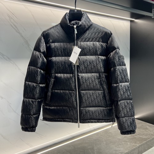 Dior Unisex Classic Dark Pattern Vintage Stand Up Collar Down Jacket