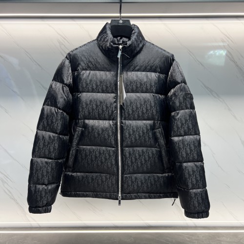 Dior Unisex Classic Dark Pattern Vintage Stand Up Collar Down Jacket
