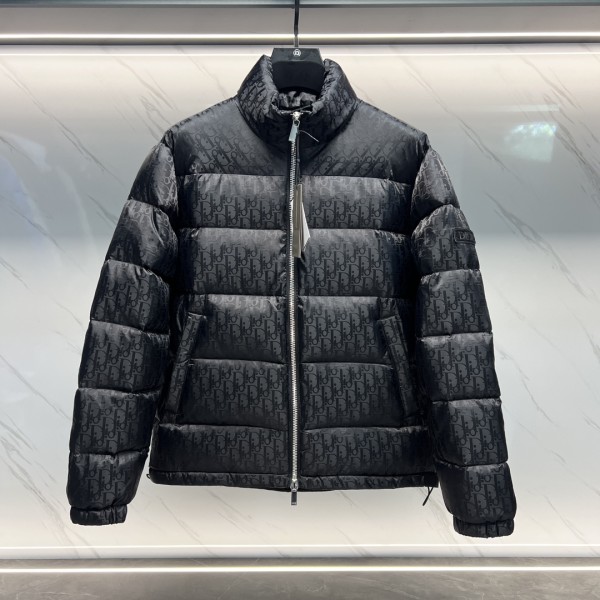 Dior Unisex Classic Dark Pattern Vintage Stand Up Collar Down Jacket