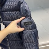 Dior Unisex Classic Dark Pattern Vintage Stand Up Collar Down Jacket