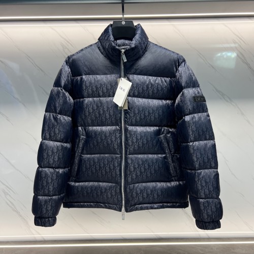 Dior Unisex Classic Dark Pattern Vintage Stand Up Collar Down Jacket