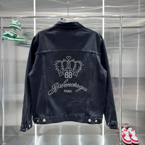 Balenciaga New Fashion Diamond Crown Casual Denim Jacket Coat
