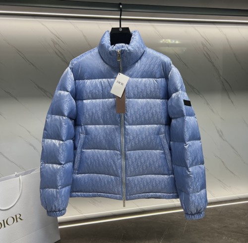 Dior Unisex Classic Dark Pattern Vintage Stand Up Collar Down Jacket