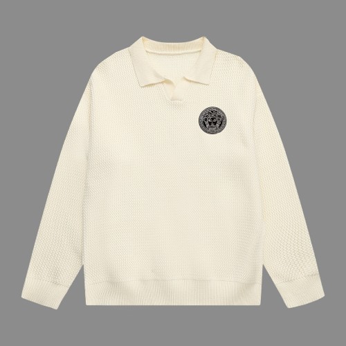 Versace New Collar Triangle Logo Flip Collar Wool Sweater