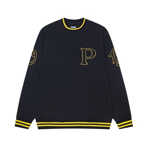 Prada New Color Contrast Letter Embroidered Round Neck Hoodie Couple Casual Loose Sweatshirt