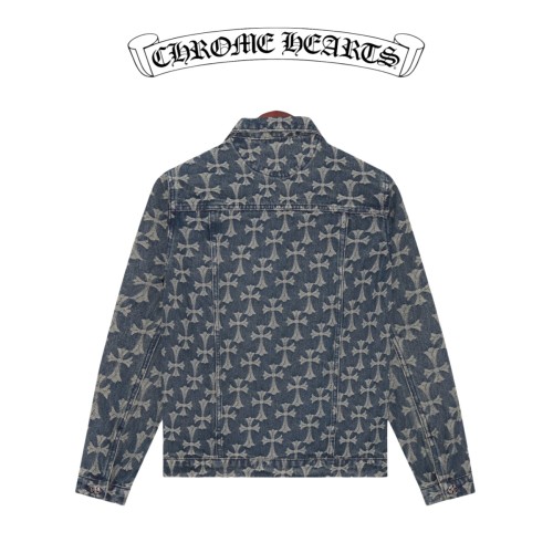 Chrome Hearts Fashion Full Print Cross Jacquard Denim Jacket Coat