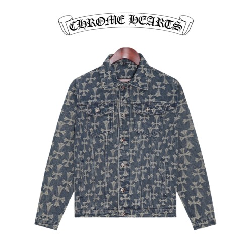 Chrome Hearts Fashion Full Print Cross Jacquard Denim Jacket Coat