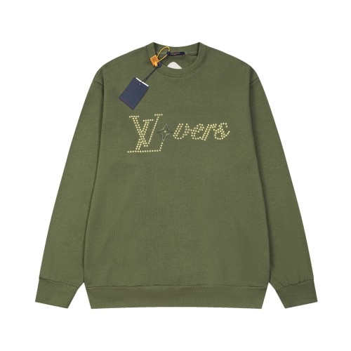 Louis Vuitton New Bead Embroidered Logo Round Neck Hoodie Unisex Casual Fleece Sweatshirt