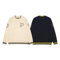 Prada New Color Contrast Letter Embroidered Round Neck Hoodie Couple Casual Loose Sweatshirt