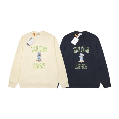 Dior Fashion 1947 Logo Embroidered Round Neck Hoodie Couple Casual Loose Sweatshirt